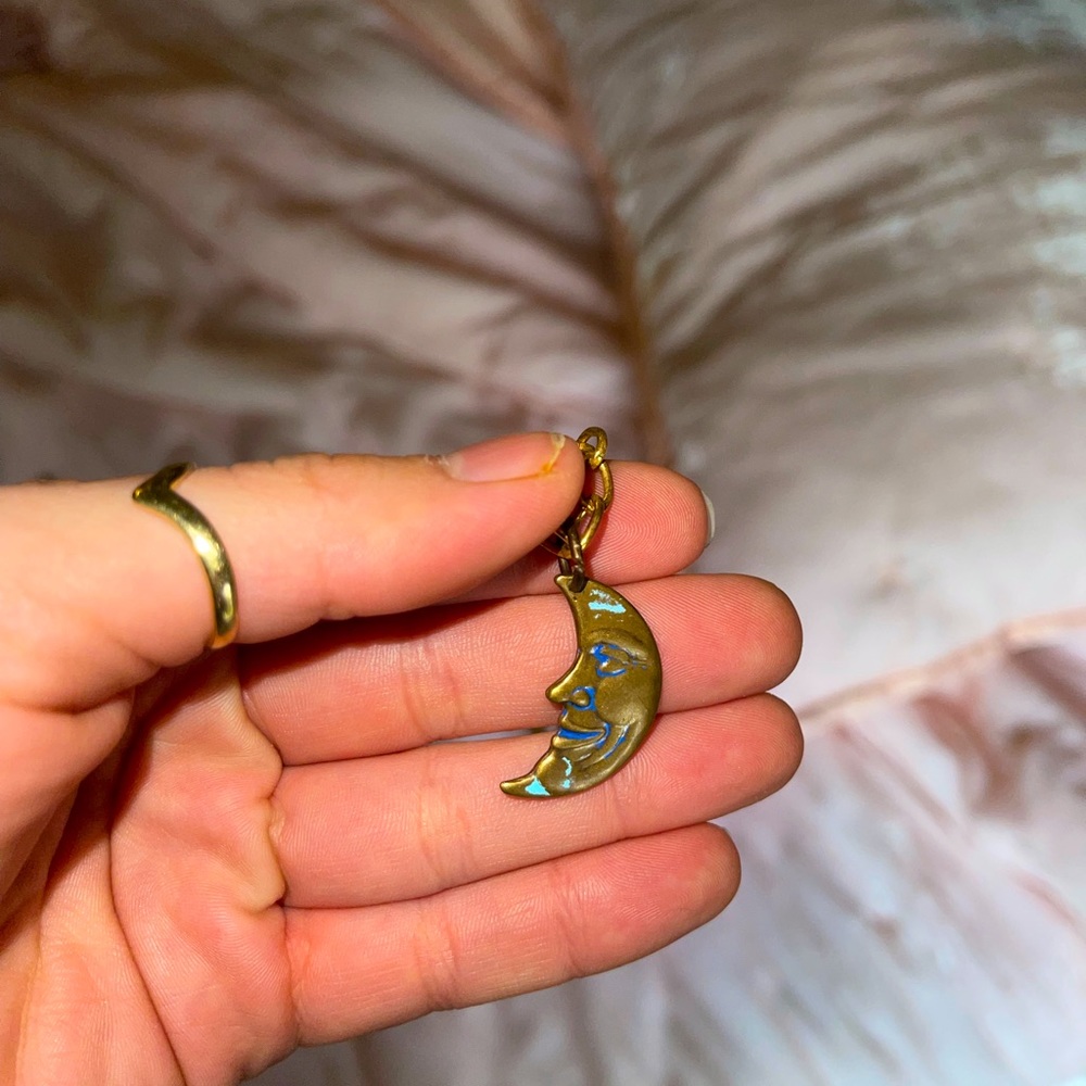 Rustic copper blue moon necklace! Gold chain